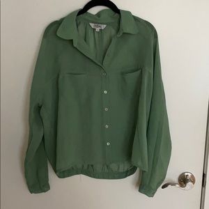 Sheer green sheer button up blouse